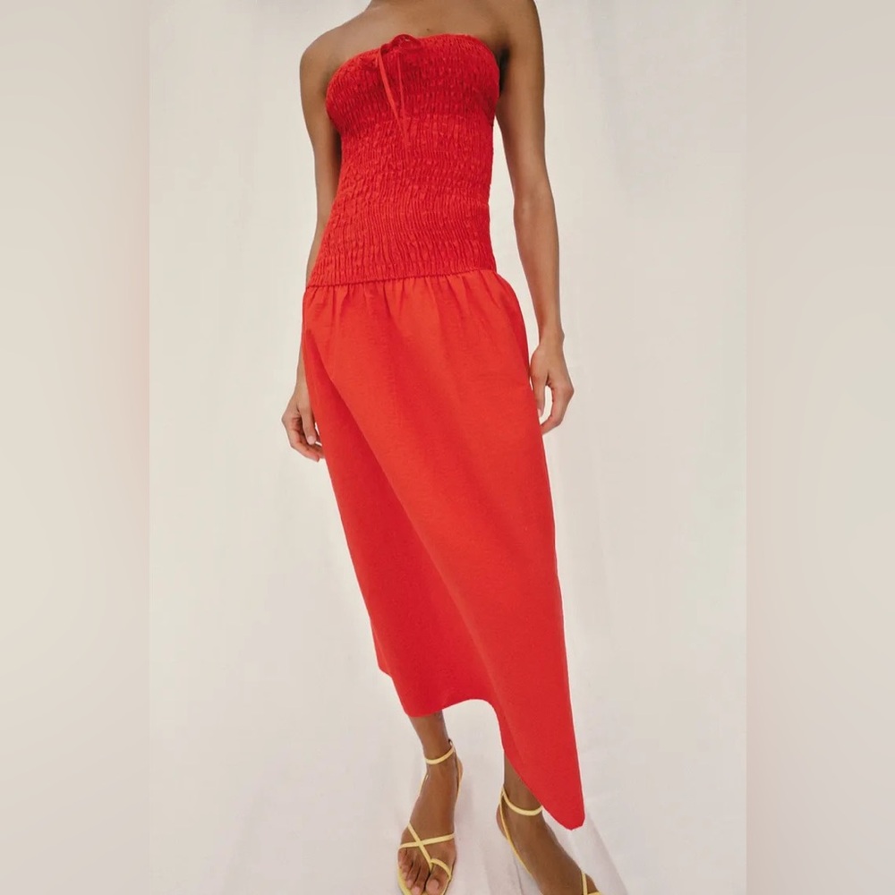 ZARA SMOCKED MIDI DRESS - Picture 8 of 16